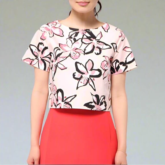 kate spade Tops - Kate Spade Tiger Lilly Floral Crop Top Womens large  Pink Cotton Short Sleeve
